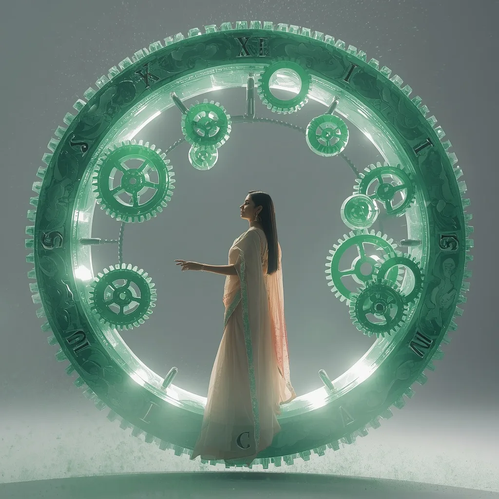 Modern Colossal Floating Clockwork Mechanism with Jade Gears