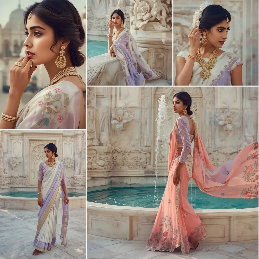 Regal Editorial Collage Amidst Royal Marble Fountains