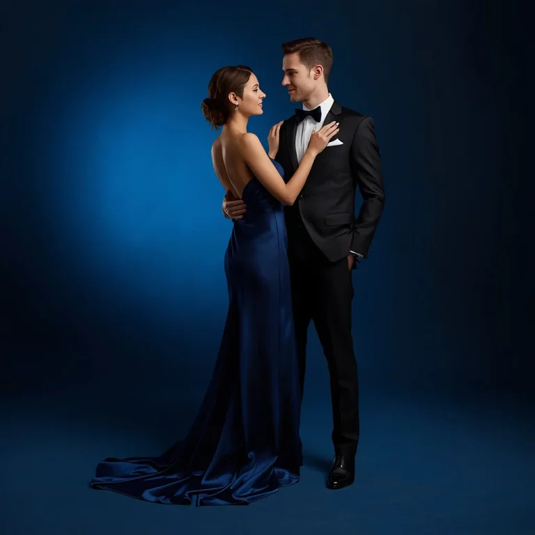 Beautiful Couple In Elegant Midnight Blue Attire | Couple Captured Full-body