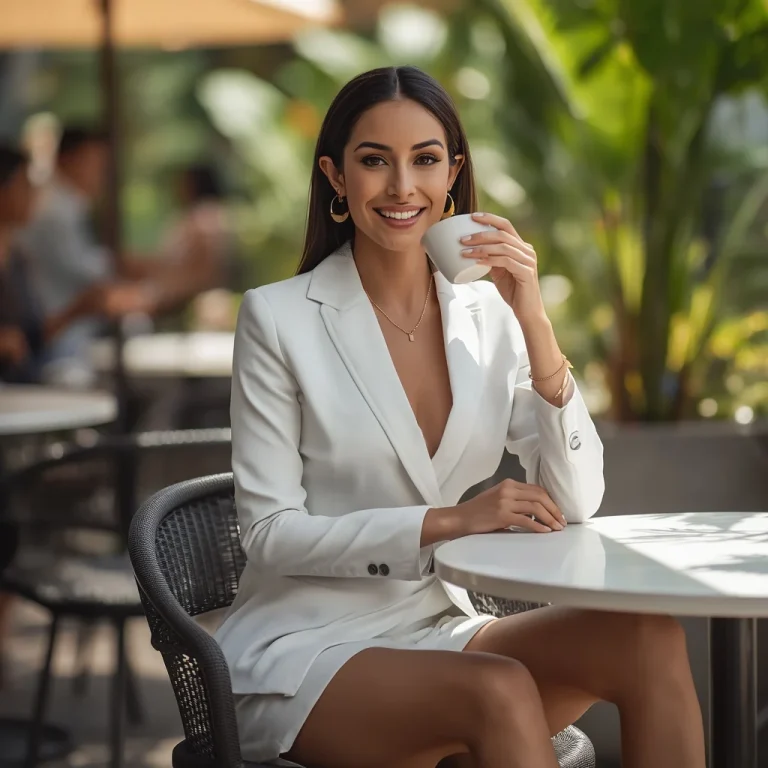 Chic White Blazer Mini Dress for a Trendy Brunch Event | art ai prompt