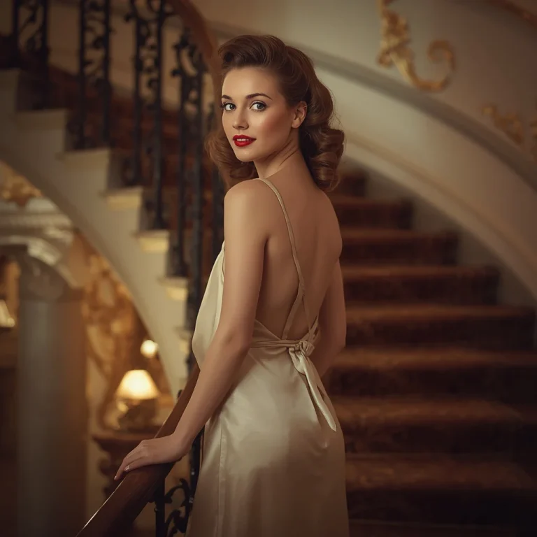 Classic Retro Studio Glamour Silk Gown Portrait | Vintage-inspired Portrait Girl