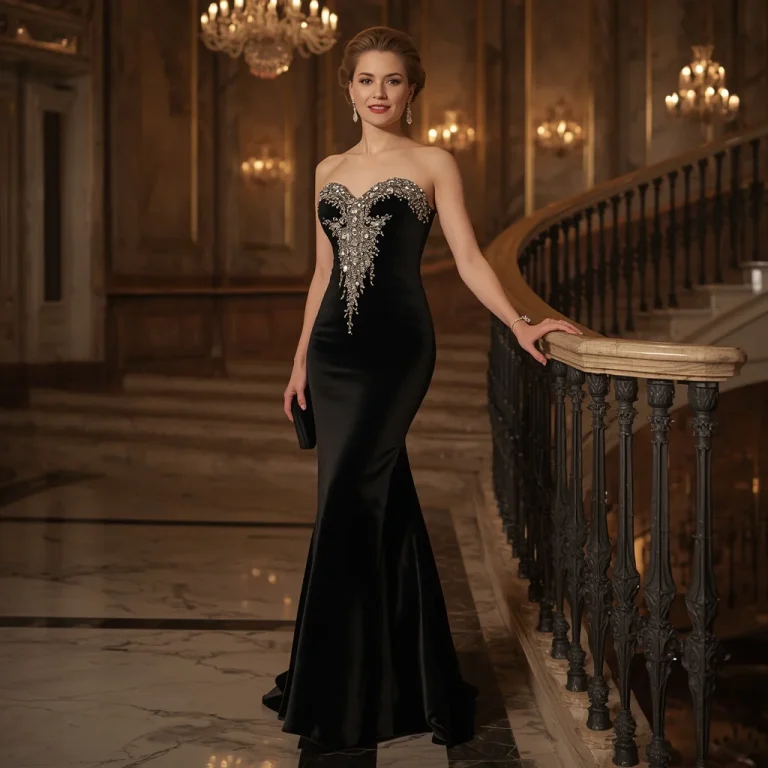 Elegant Black Gown with Embellished Bodice for a Gala | Prompt for traditional look for girl chatgpt instagram
