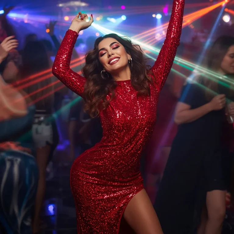 Glamorous Red Sequin Long-Sleeve Maxi Dress with High Slit | Trending prompt Girls traditional