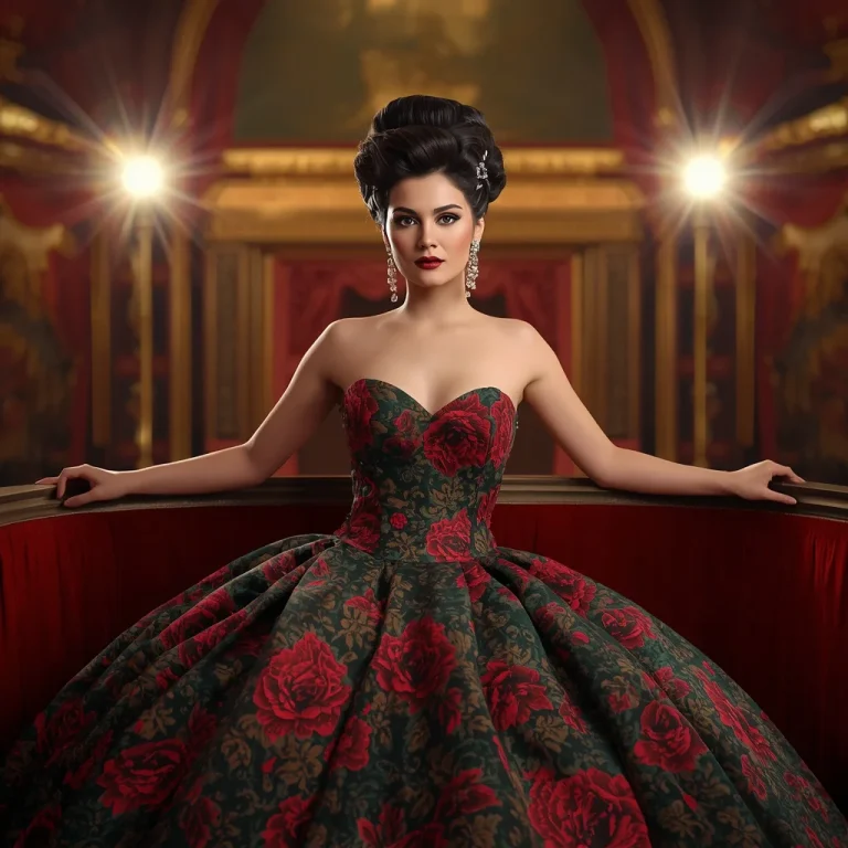 Hollywood Regency Floral Brocade Ball Gown for an Opera | ai girl image prompt