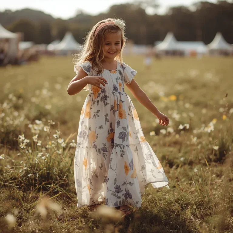 Little Girl’s Sweet Floral Maxi Dress for a Summer Festival | beautiful girl ai prompt