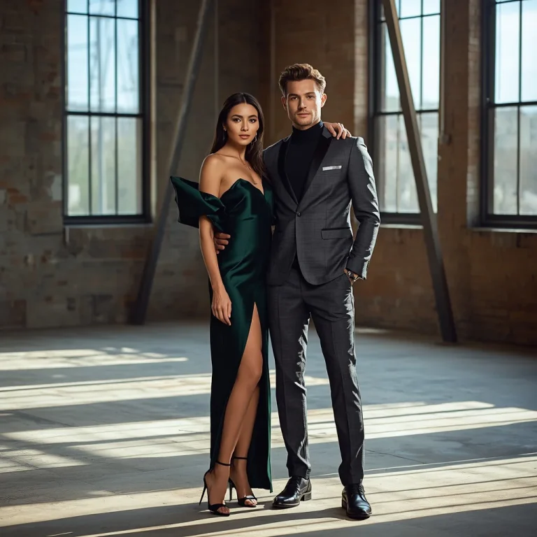 Modern Couple In High Fashion Designer Wear At Luxury Loft | Couple prompt copy paste