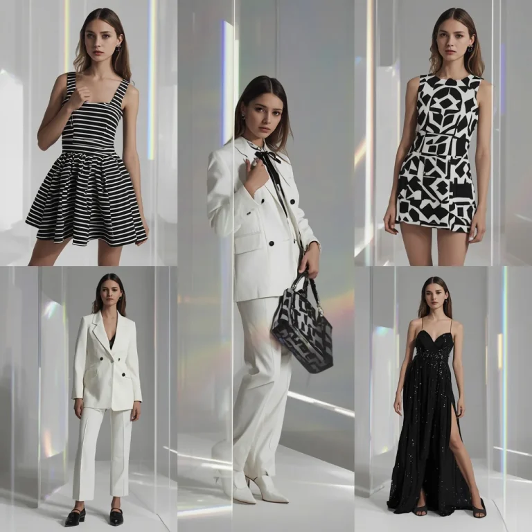 Monochrome Geometric Pattern Prism Western Dress Style | High-end Luxury Collage