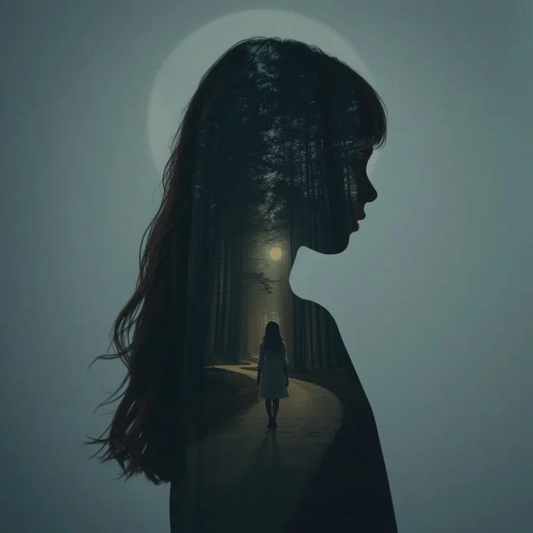 Mystic Grove: A Double Exposure of a Cute Girl and a Moonlit Forest | Girl Hindi Prompt