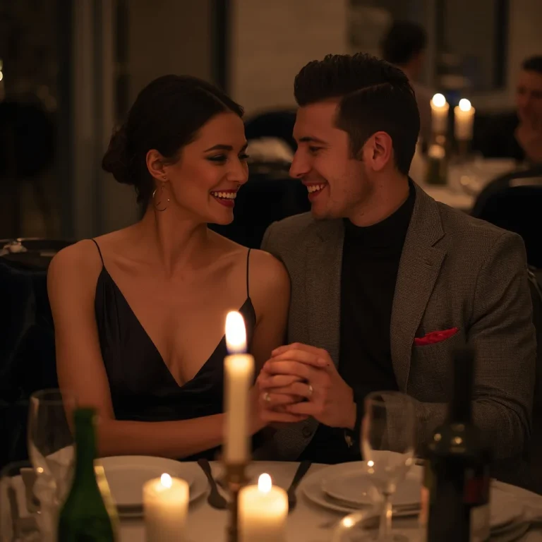Romantic Candlelit Dinner Date Evening Gown Couple | Photo prompt link