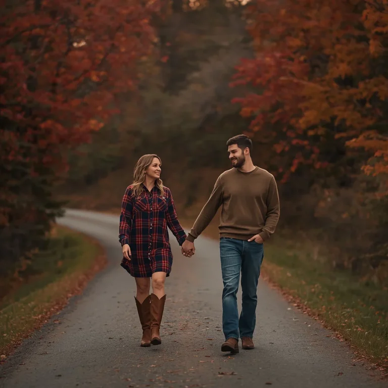 Romantic Couple Holding Hands, Autumn Forest Path | Romantic Couple Hands