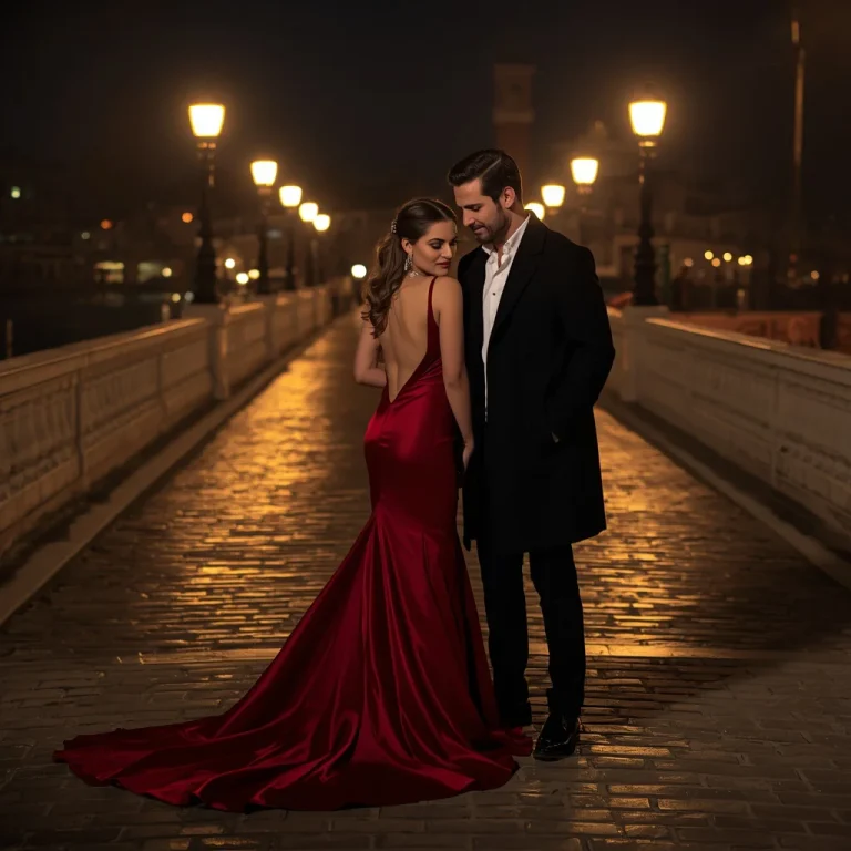 Romantic Couple In Sophisticated Outfits Midnight Venice Bridge Twilight | Romantic Couple Prompt